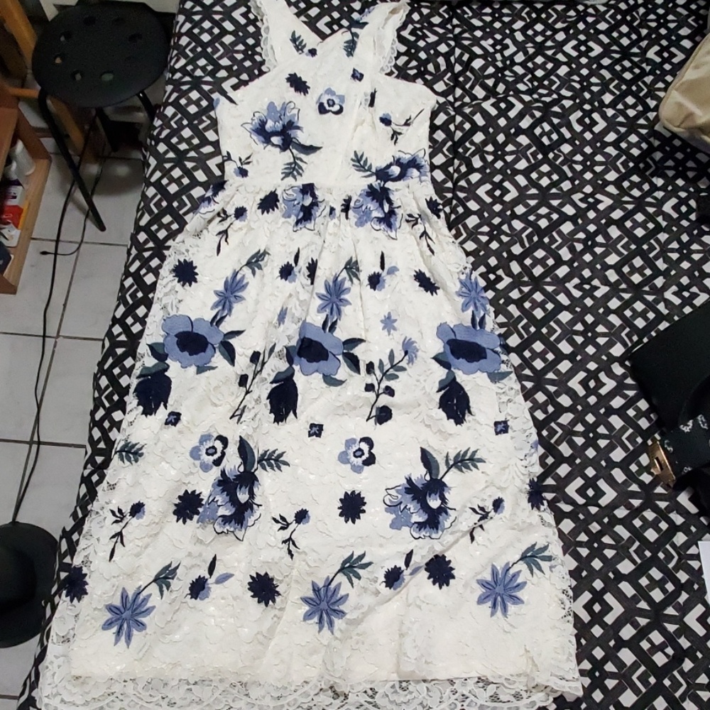 White and blue dress